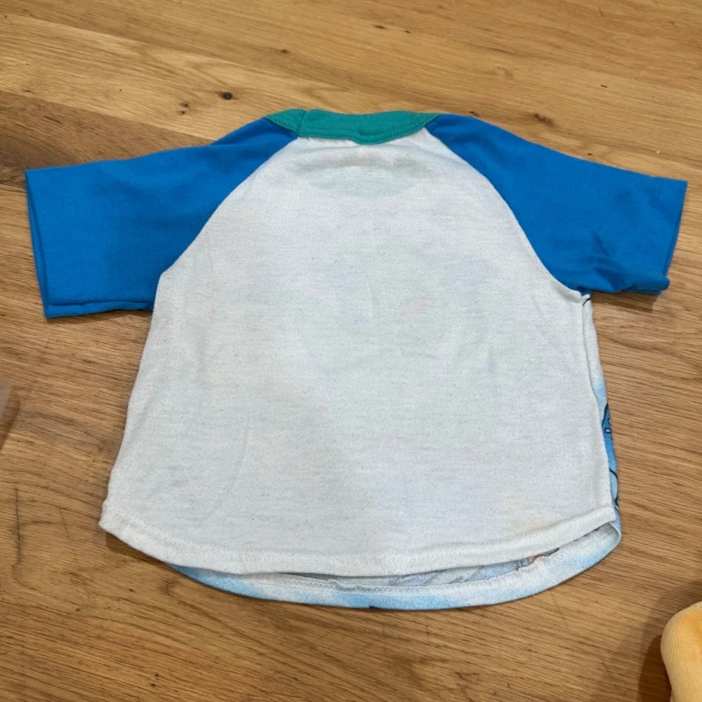 Vintage Carters Surfing Dinosaur T Shirt Kids 4R Blue Raglan Made in USA 90s